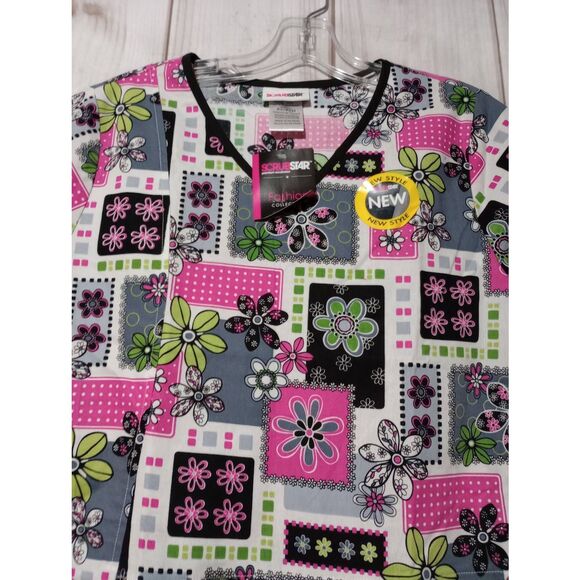 Scrub Star Scrub Top Ladies Extra Small Black Pink - Picture 3 of 6